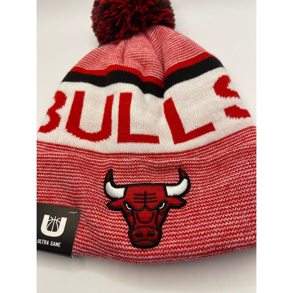Chicago Bulls Ultra Game Pom Cuffed Beanie Cap Red White Winter  Hat